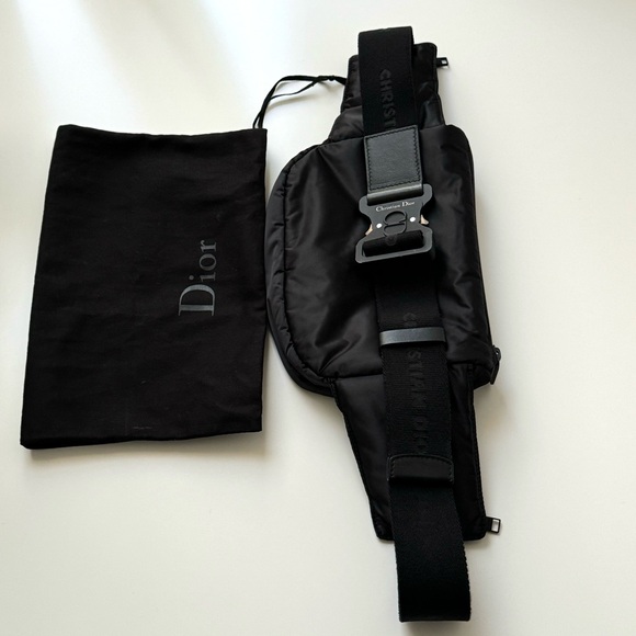 VINTAGE DIOR CROSSBODY WAIST SADDLE BAG BLACK NYLON - Picture 2 of 9